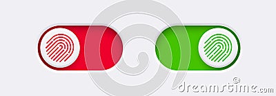 Lock and Unlock toggle switch buttons with fingerprint icon. Material design switch buttons set. Vector Illustration